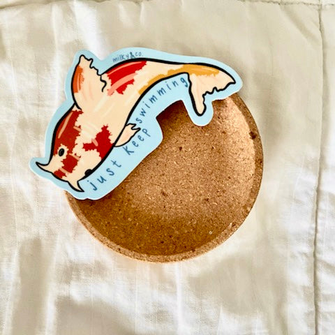 Koi Fish - Just Keep Swimming - Waterproof Vinyl Sticker