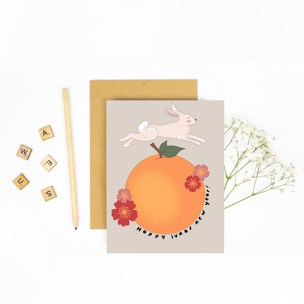 Year of the Rabbit with Lucky Orange - Happy Lunar New Year Greeting Card