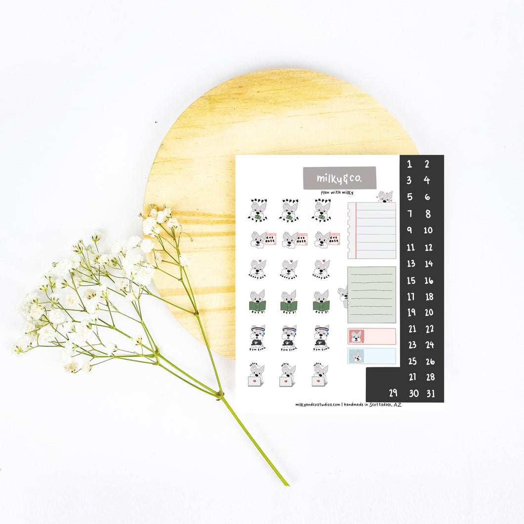 Plan With Milky | Hobonichi Cousin, Bullet Journal Sticker Sheet